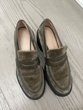 Stuart Weitzman Olive Velvet Penny Lug Sole Loafers 8